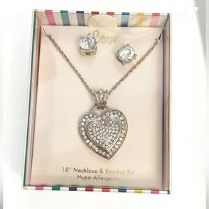 NIB Heart Pendant Necklace and Earring Set